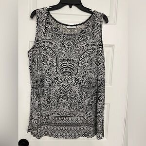 Susan Graver Black and White Ornate Tank Top